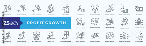 Profit Growth icon pack collection with profit increase, revenue growth, income expansion, sales boost, earnings rise