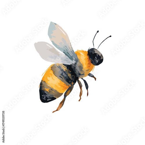 Vibrant Watercolor Honey Bee Illustration.