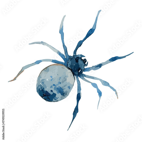 Artistic Watercolor Blue Spider Illustration for Halloween Design.