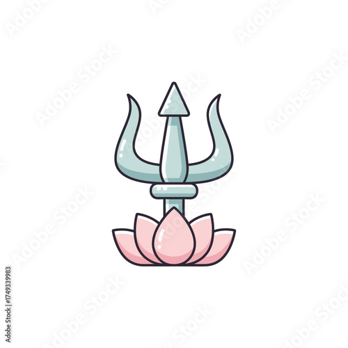 Trishul Symbol on Lotus Flower Religious Iconography.