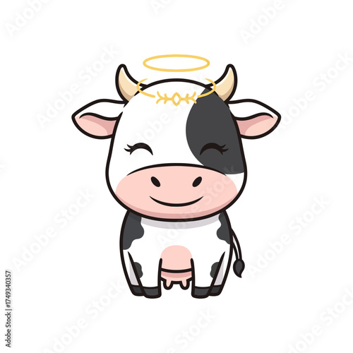 Charming Cartoon Cow with Halo - A Whimsical Illustration.