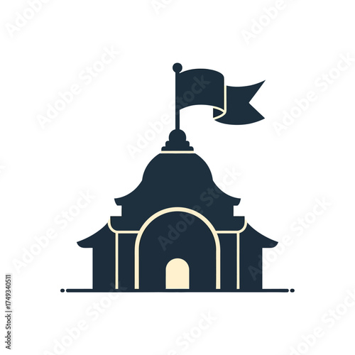 Stylized Dark Silhouette of a Building with a Flag on Top.