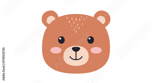 Cute Cartoon Bear Face with Rosy Cheeks and Brown Fur.