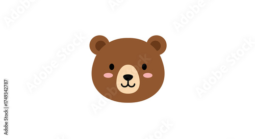 Cute Brown Bear Face Cartoon Illustration with Pink Cheeks and Round Ears.