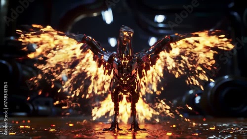 Epic Cinematic Animation of a Futuristic Mechanical Phoenix with Glowing Molten Wings
