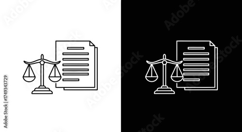 Justice scales and legal documents icon representing law and fairness silhouette