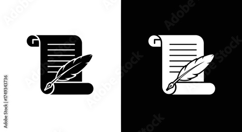 Classic quill pen writing on a scroll document silhouette icon