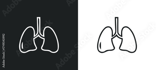 Simple outline graphic of human lungs in silhouette on black and white backgrounds