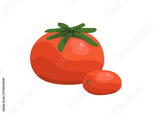 Whole red tomatoes icon. Healthy farm food, fresh ripe vegetable, juicy veggie with vitamins. Autumn harvest. Agriculture crop, farming product. Flat isolated vector illustration on white background