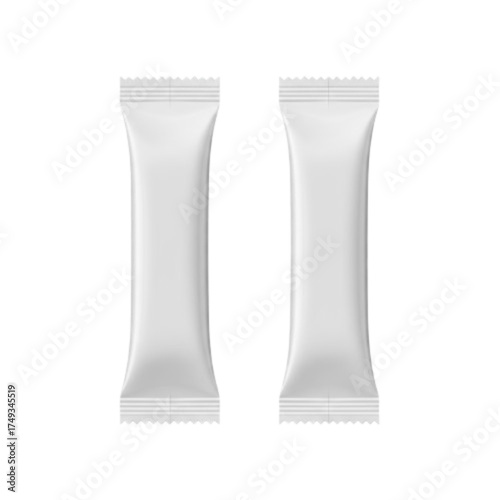 White blank foil stick packs for coffee, sugar, or medicine mockup png