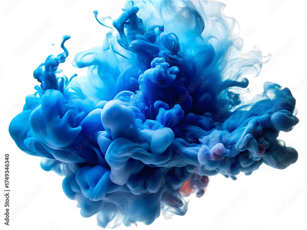 Obraz premium Electric blue ink cloud, swirling and expanding in water with subtle hints of pink, cutout, PNG isolated on white or transparent background
