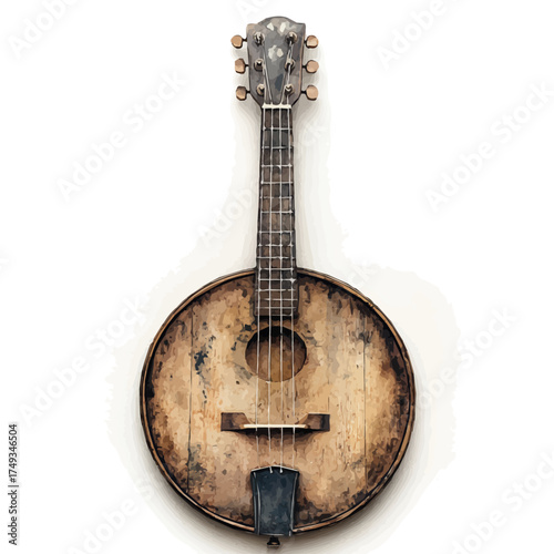 Banjo, watercolor clipart vector, isolated on a white background.