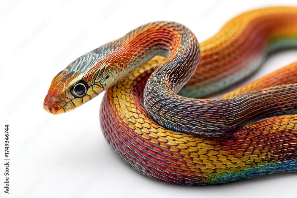 Obraz premium Colorful Snake Isolated on Clean White Background Minimal