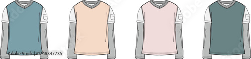 Stylish Vest and Long Sleeve Shirt Combo Designs in Various Color Options for Fashion Design and Apparel