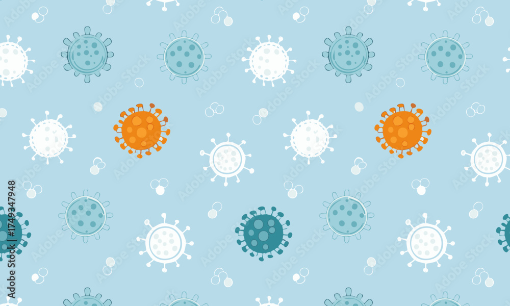 Naklejka premium Hand Drawn Microbiology Pattern with Various Viruses and Bacteria