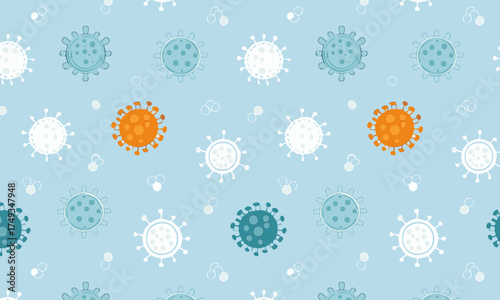 Hand Drawn Microbiology Pattern with Various Viruses and Bacteria