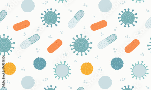 Hand Drawn Medical Pills and Virus Seamless Pattern
