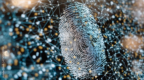 Exploring digital fingerprinting technology cybersecurity lab infographic data visualization close-up view innovative concepts
