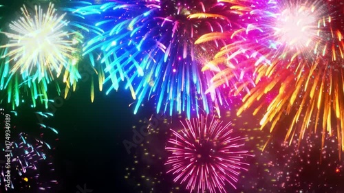 Fireworks at Night. Colorful Fireworks. New Year's Fireworks. Countdown Celebration