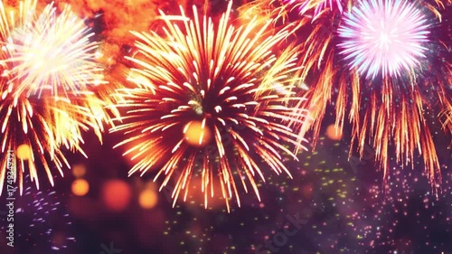 Fireworks at Night. Colorful Fireworks. New Year's Fireworks. Countdown Celebration
