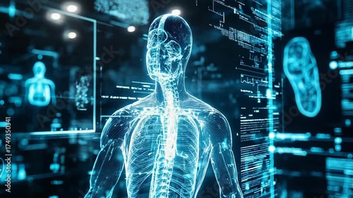 Human anatomy showing medical diagnostic data analysis