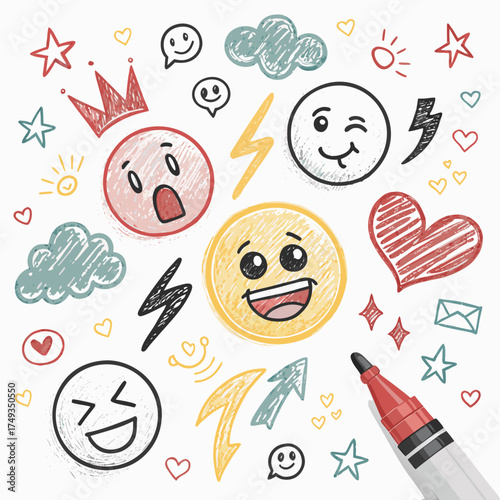 victor illustration and Star, emoji or love icons