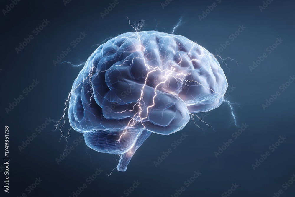 Fototapeta premium Digital illustration of human brain with electrical activity