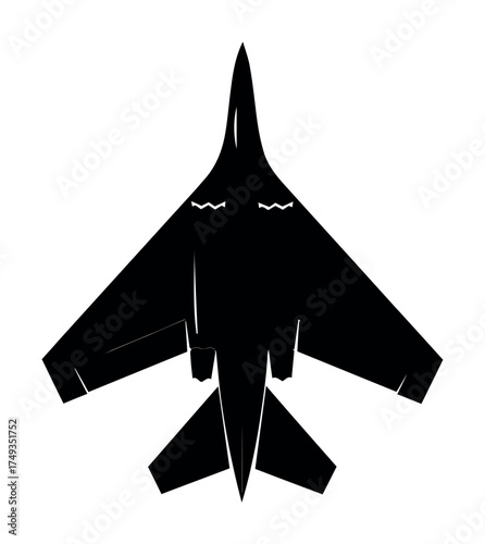 Fighter jet airplane silhouette isolated white background aviation transport military aircraft wings flying machine technology speed mobility futuristic symbol graphic design illustration black