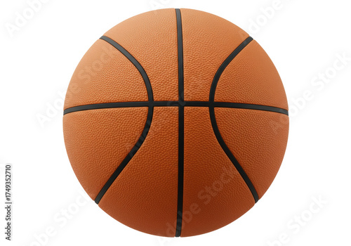 Orange basketball isolated on a clean backdrop, sports equipment for training and competitive play in PNG format