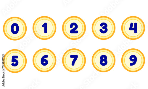 Golden coin number set showing zero to nine for game or reward concept