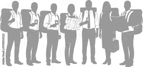 Global Business Travelers Group Silhouette - Tourism Teamwork Vector	