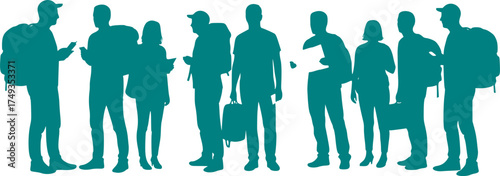 Global Business Travelers Group Silhouette - Tourism Teamwork Vector	