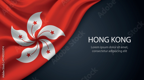 Hong Kong national flag with smooth fabric texture background