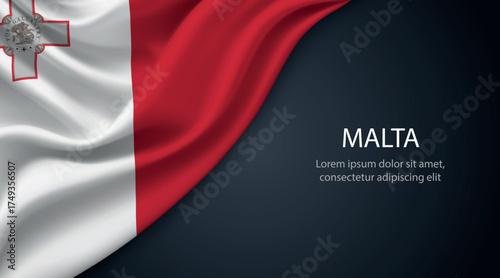 Malta national flag with smooth fabric texture background