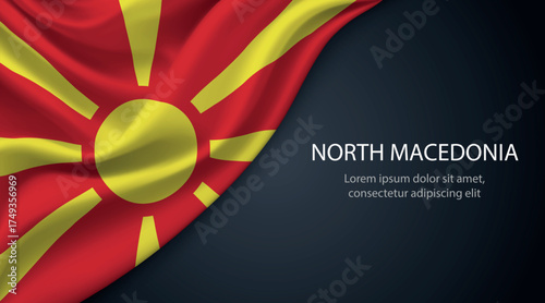 North Macedonia national flag with smooth fabric texture background
