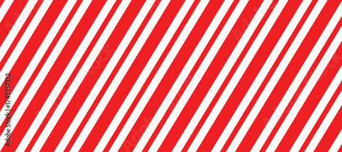 Red and white diagonal stripes pattern, abstract background, seamless design ideal for holiday themes, warning signs, banners, packaging, or vibrant decorative projects, high resolution.