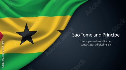 Sao Tome and Principe national flag with smooth fabric texture background