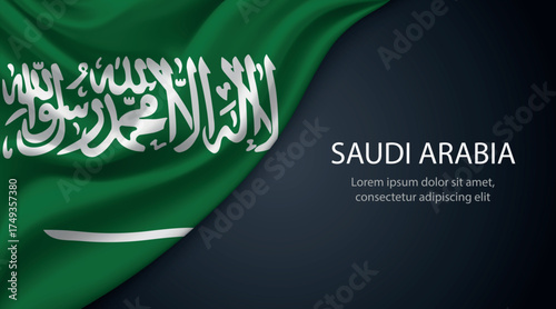 Saudi Arabia national flag with smooth fabric texture background