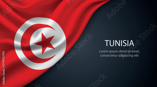 Tunisia national flag with smooth fabric texture background