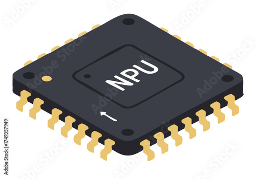 A stylized isometric view of a backup chip with an NPU, showcasing modern technology. Clean, graphic design, suitable for digital backgrounds and tech-related visuals.