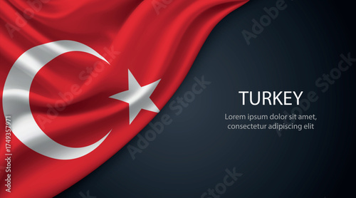 Turkey national flag with smooth fabric texture background