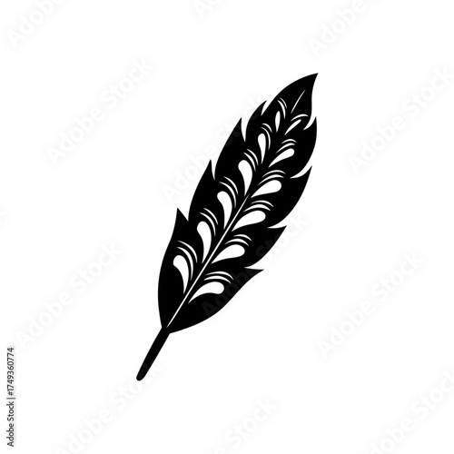 Decorative feather in black and white silhouette
