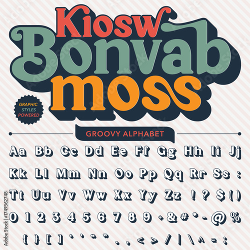 Serif Groovy Retro Vintage Bold Font alphabet vector file