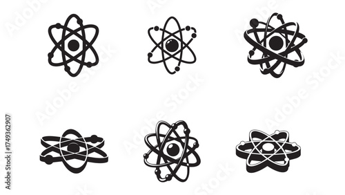 Atom symbol silhouette vector, crafted in a refined new style for physics, chemistry and science