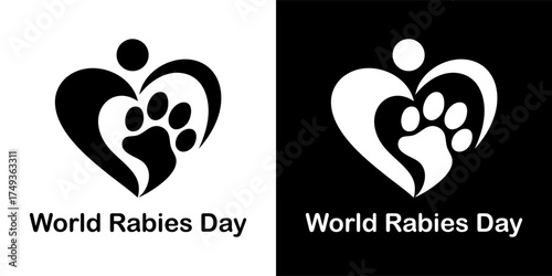 Symbol of love and care for animals, with a paw print inside a heart and human figure