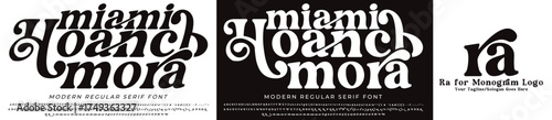 Hoancb Fashion Serif Stylish Display Bold Font alphabet with ra Logo