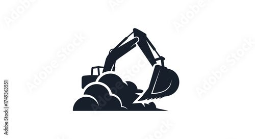 Professional vector icon of an excavator digging earth, symbolizing construction and heavy machinery work, isolated on white background