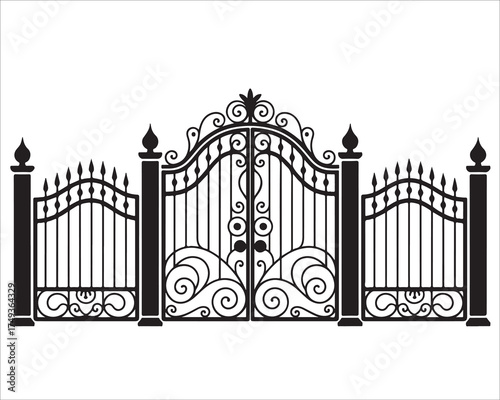 Retro ornamental metal gate vector icon for architecture and decor projects.