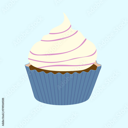 Chocolate cupcake with creamy topping. Realistic dessert vector perfect for pastry shop logo, cafe menu, or food poster.