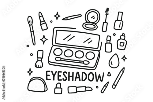 Eyeshadow Doodle Art. Eyeshadow. Hand-drawn doodle illustration of Eyeshadow. In the middle, one slightly